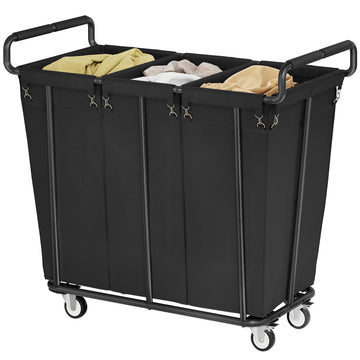 3 Section Heavy Duty Laundry Sorter Cart with Wheels, 360L, Black