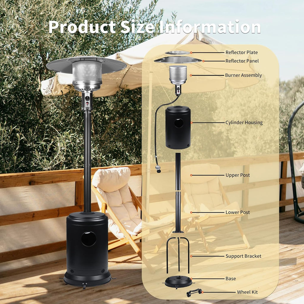 50,000 BTU Propane Patio Heater with Wheels - Outdoor Gas Heater & Restaurant, Powder-Coated Steel Body with Easy