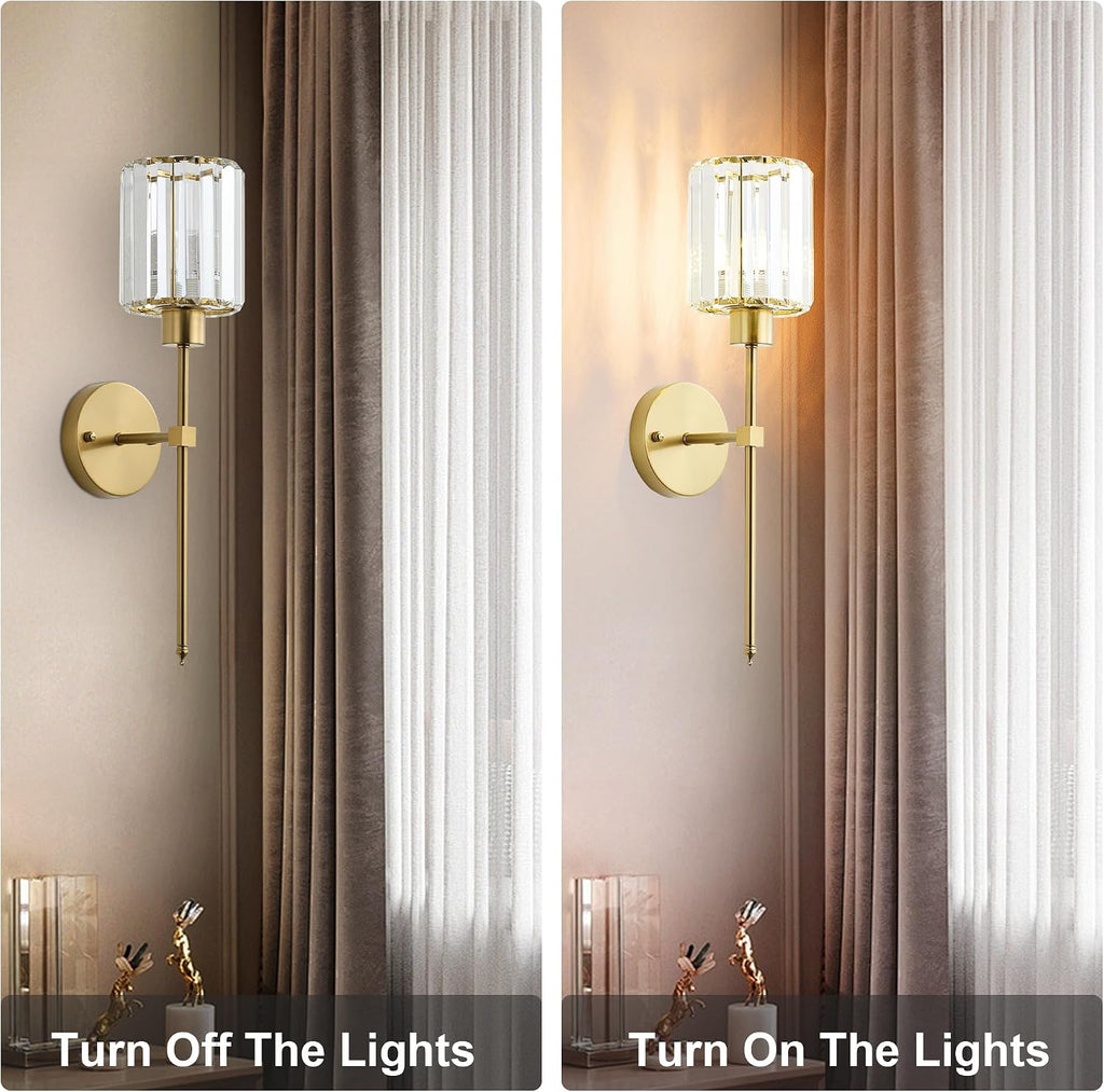 Hardwired Crystal Wall Sconces Set of Two - Dimmable Wall Light Fixtures 3000K, Warm White, for Hallway, Bathroom