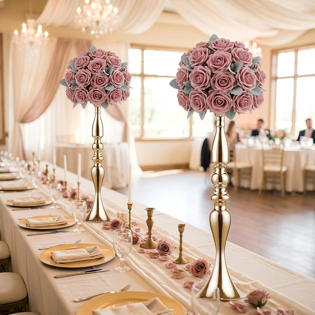 Metallic Vase Centerpiece Stand 2Pcs for Wedding Table Centerpiece Flower Arrangement Tall Pillar Candle Holder, Gold