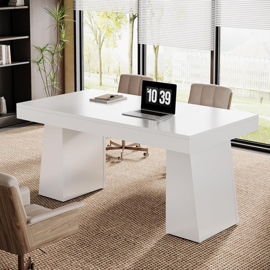 55 Inches Executive Desk, Mid-Century Modern Home Office Desk