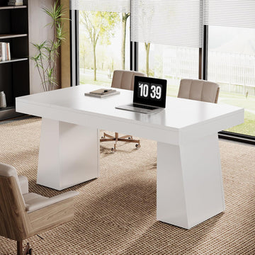 55 Inches Executive Desk, Mid-Century Modern Home Office Desk