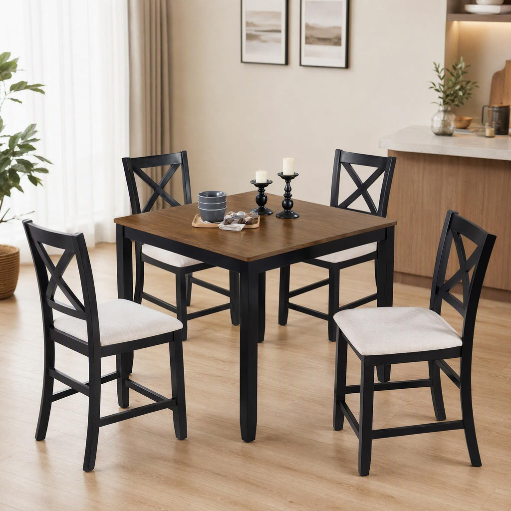5 Piece Counter Height Dining Table Set, Kitchen Dining Set, Black