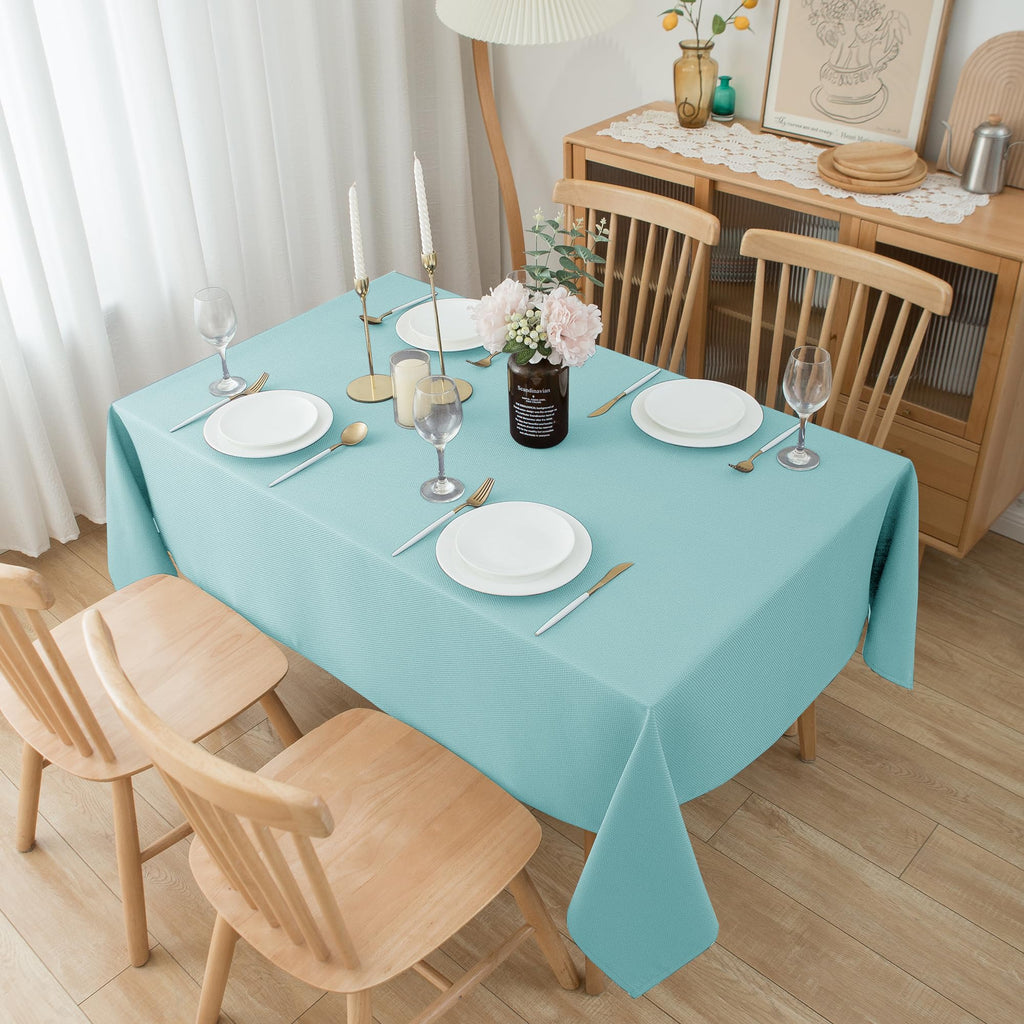 Textured Tablecloth Rectangle-Fabric Outdoor Table Cloths-Aqua Blue 70x120"