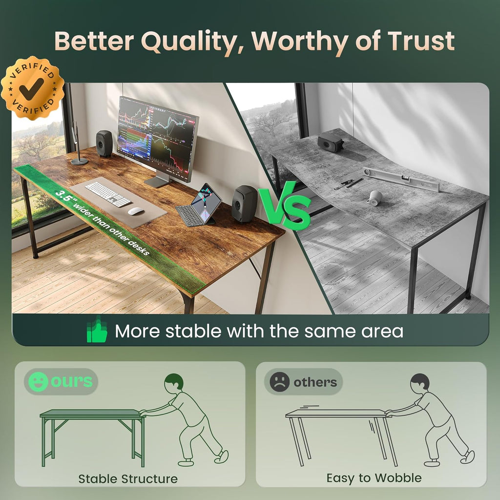 Computer Desk, 55 Inch Home Office Desk, Gaming Writing Work from Home Study Desk, Large Legroom, Sturdy Metal Frame