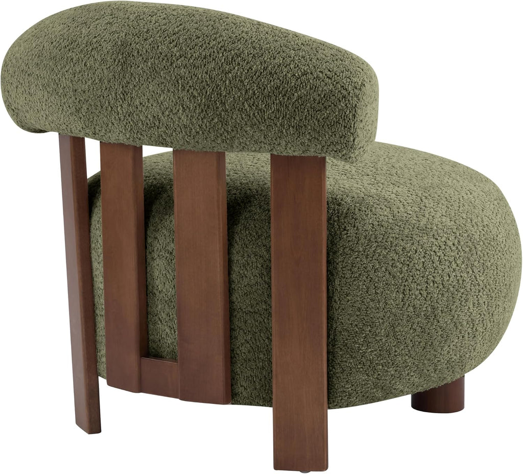 Elvina Boucle Fabric Accent Chair, Solid Wood Single Lounge Sofa, Bedroom Comfy Reading Chair, for Modern Minimalist