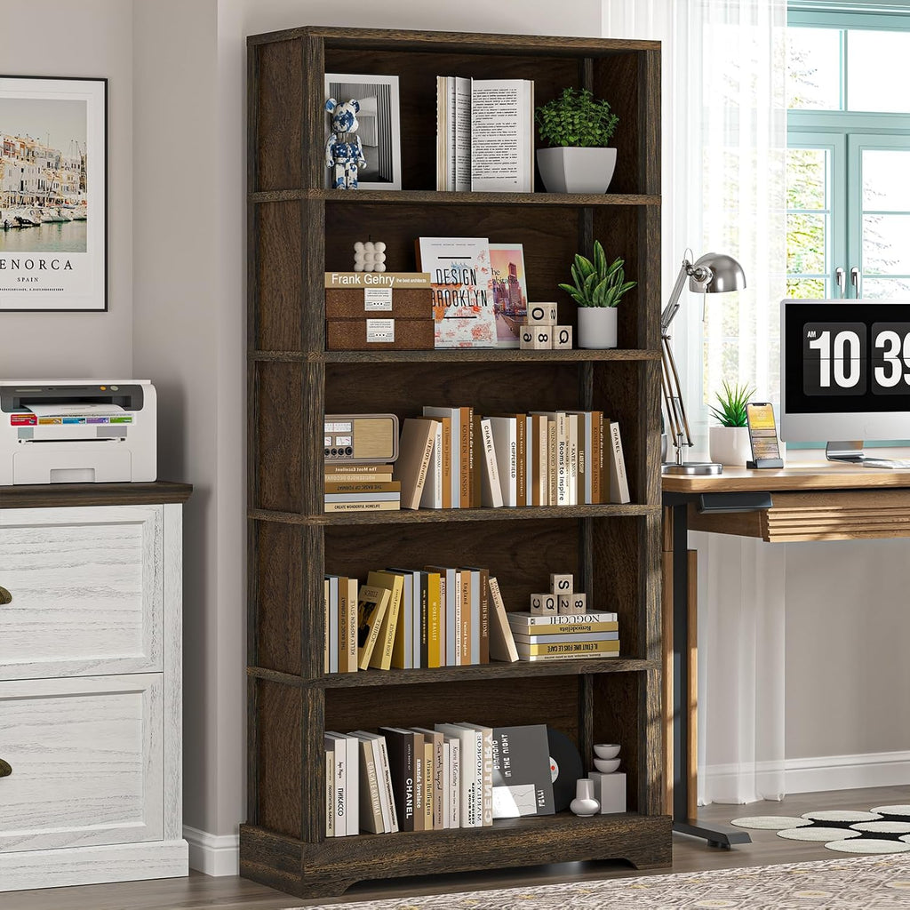 5-Tier Solid Wood Book Shelf, Floor Standing Bookcase, 65" H × 31.5" W × 11.8" D Bookshelf