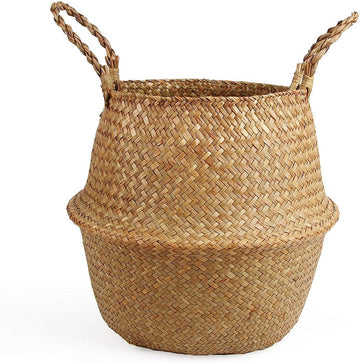 Woven Seagrass Belly Basket for Storage Plant Pot and Laundry, Picnic and Grocery Basket (Medium, Original)