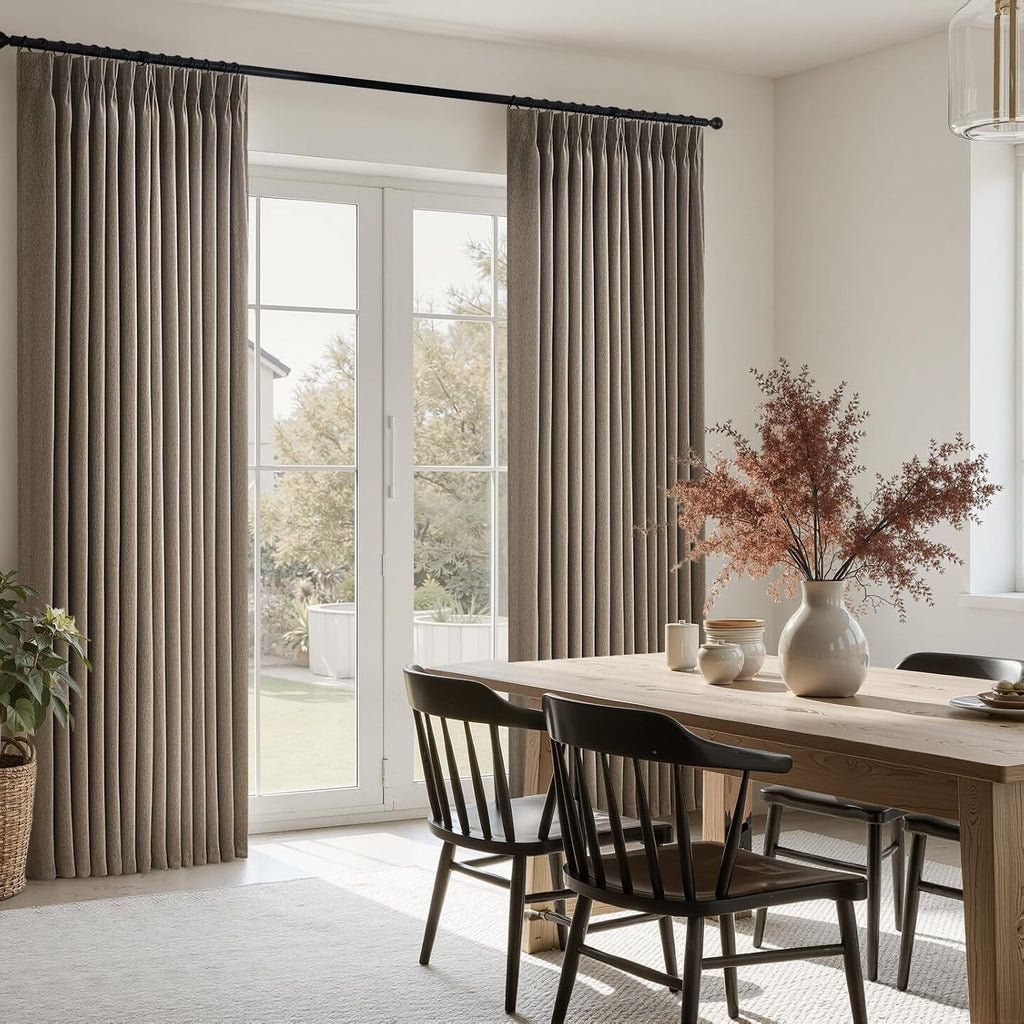 Thick Linen Pinch Pleated Sheer Curtains 84 Inches Long 2 Panels Set Bedroom,Dark Flax Drapes with Memory Trained - Set of 2