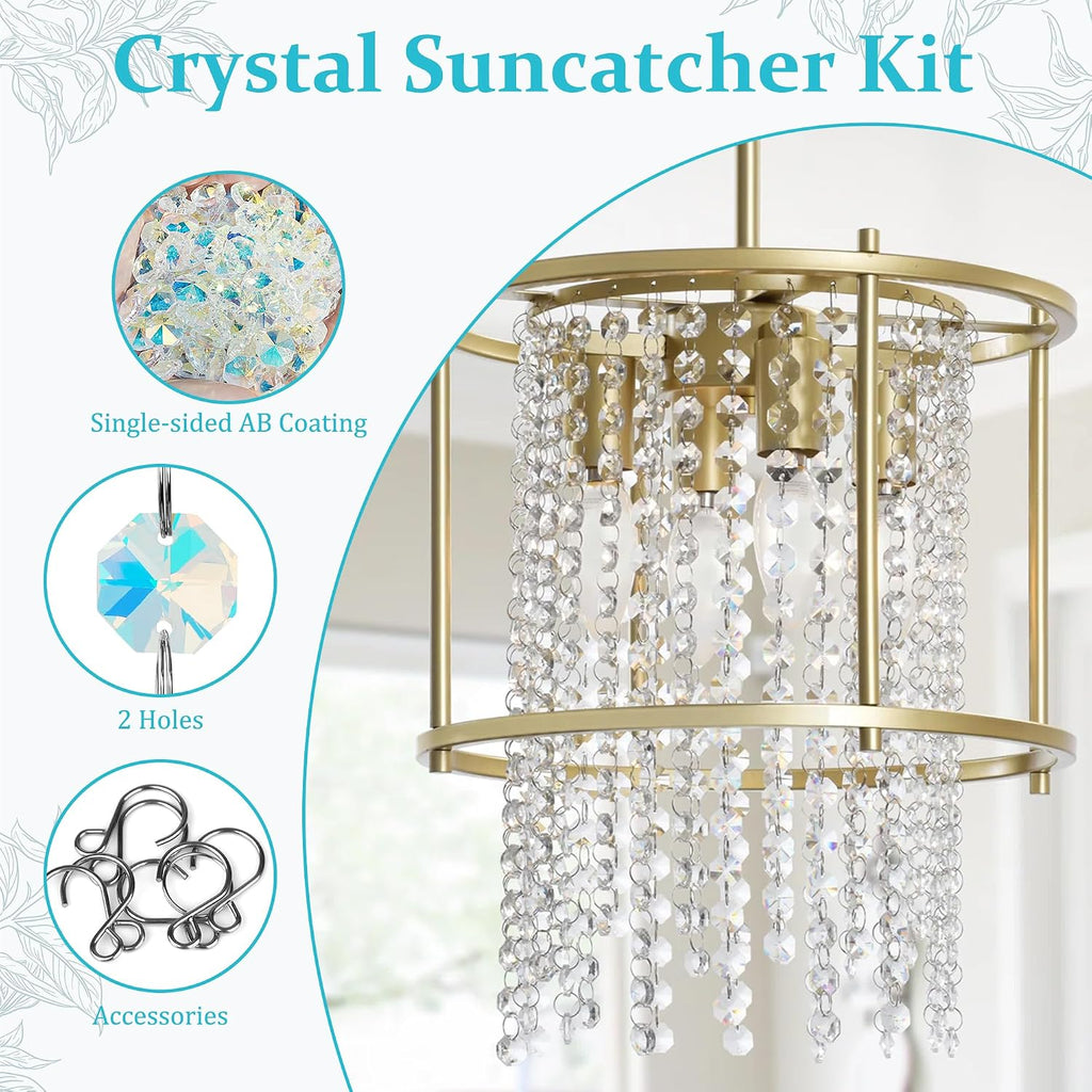 240Pcs Crystal Suncatcher Beads 150 14mm Crystal Glass Octagon Beads with 2 Hole Bulk Sun Catcher Supplies Chandelier