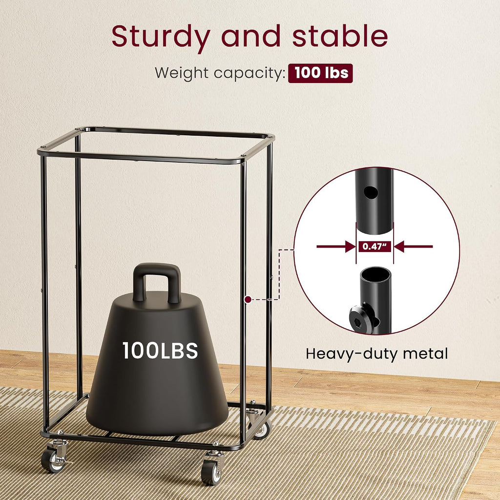 Double Laundry Hamper with Lid, Rolling Laundry Basket with Wheels and 2 Removable 75L Bags, 2 Section Large Capacity