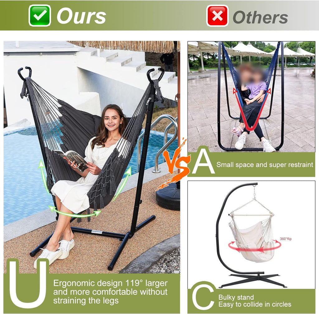 With Stand Phone Holder Included Double Hanging Chair Macrame Boho Handmade Adjustable Swing Indoor Outdoor Patio