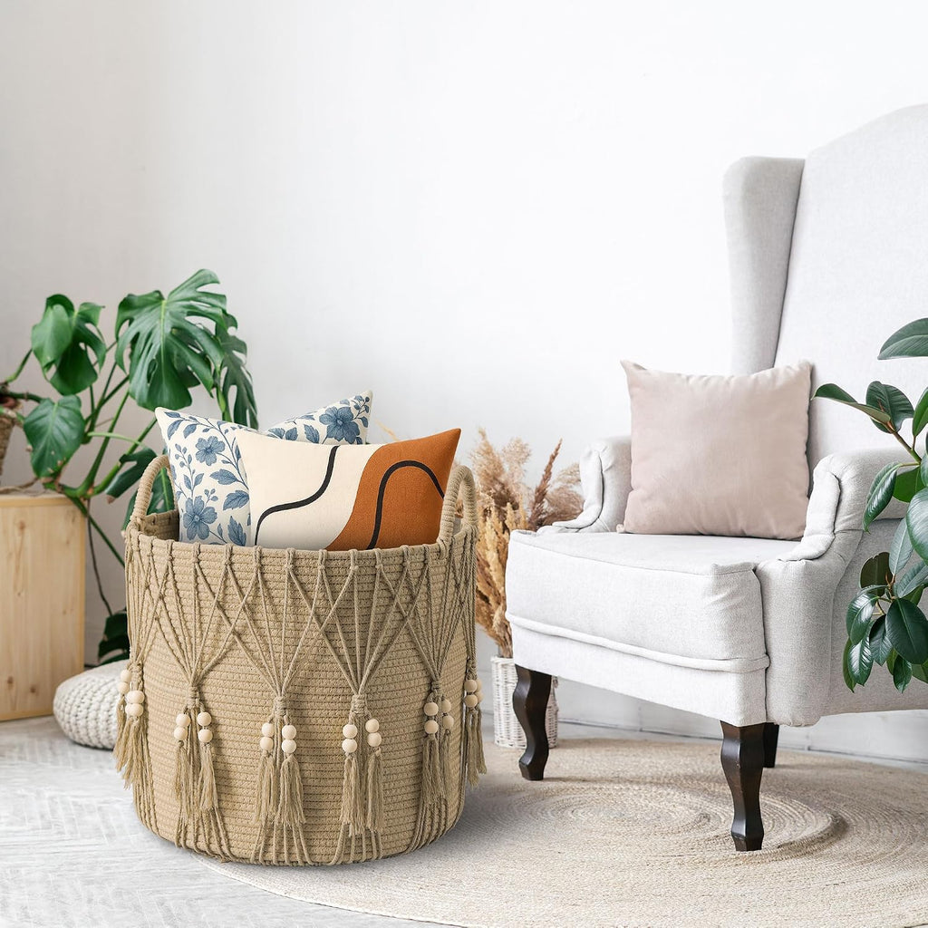 Blanket Basket Decor Storage Basket for Toy Organizer Boho Decor Baskets for Modern Farmhouse Decor Small Laundry