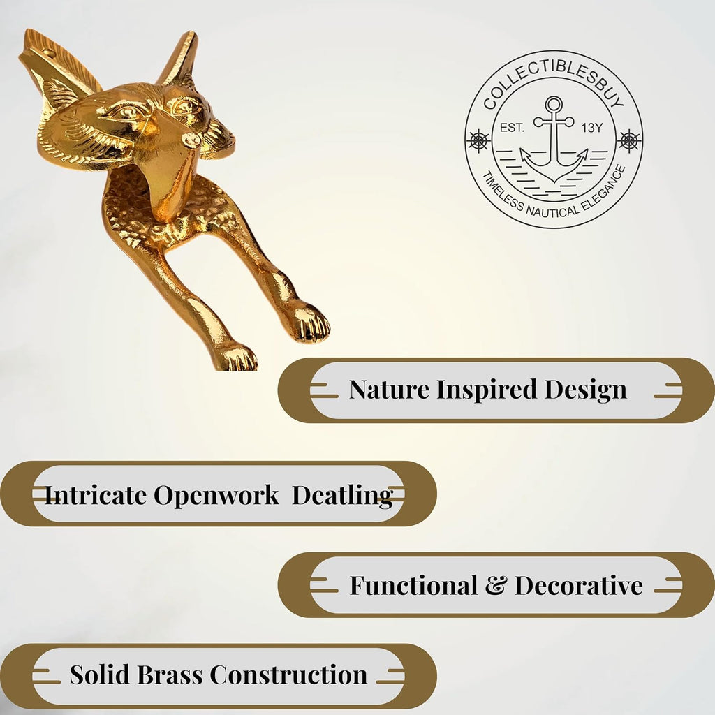 Decorative Gold Fox Head Door Knocker - Solid Brass Animal Front Door Hardware for Home, Cottage & Cabin Entry