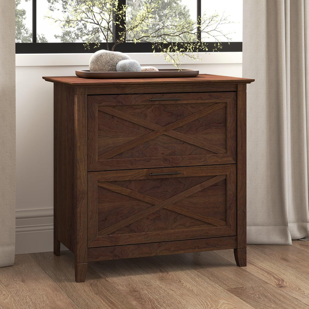 Key West 2 Drawer Lateral File Cabinet in Bing Cherry, Document Storage, Accent Chest with Drawers