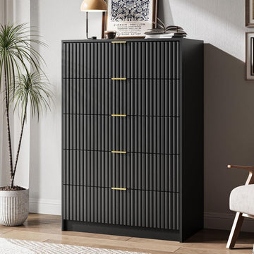 5 Drawer Dresser , Tall Dresser Chest of Drawers with Gold Handles, 32 Inch Wide Nightstand with s, Offices, and