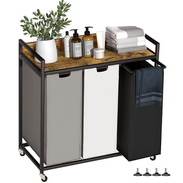 Laundry Hampers with Shelf, Laundry Basket 3 Section, Laundry Sorter with Pull-Out Removable Large 3 Color Bags and