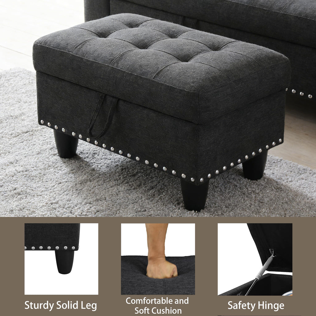 28.5'' Linen Living Room Ottoman With storage, Upholstered Entryway Bench, End of Bed Storage Bench, Small Ottoman