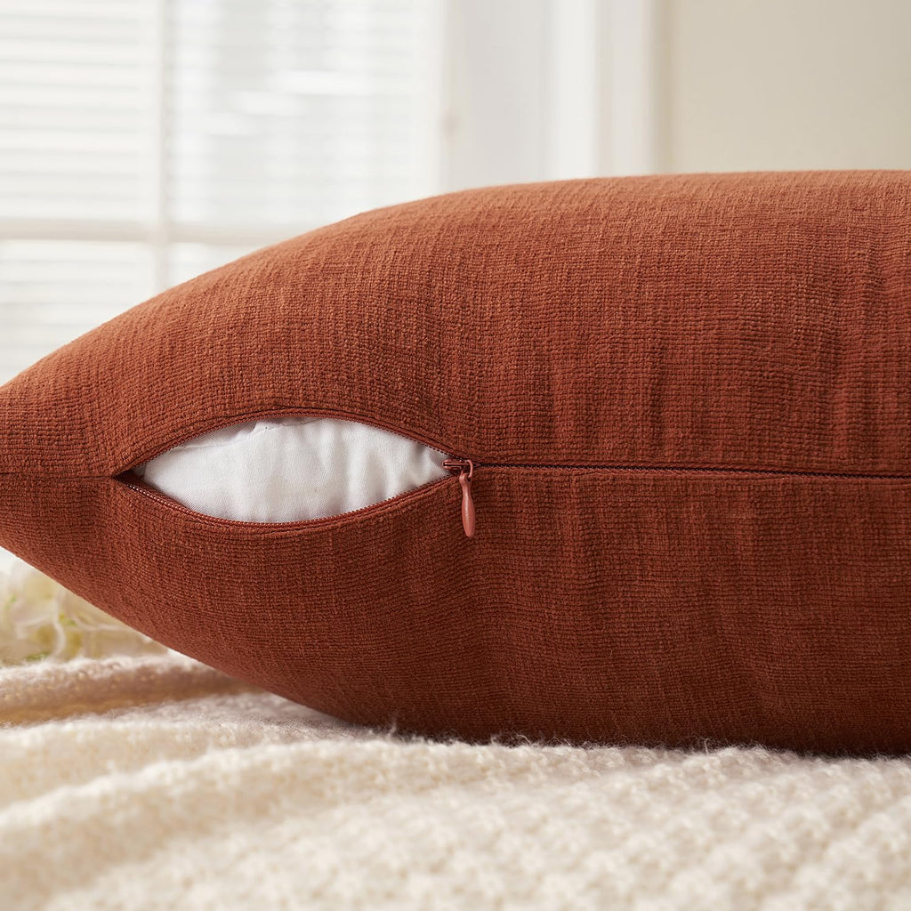 Fall Rust Terracotta Chenille Couch Throw Pillow Covers, 20x20