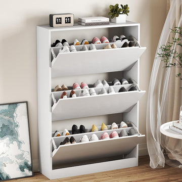 Shoe Cabinet with 3 Flip Drawers, Hidden Wood Shoe Cabinet,Freestanding Shoe Storage Cabinet Hallway.White. 47.2"