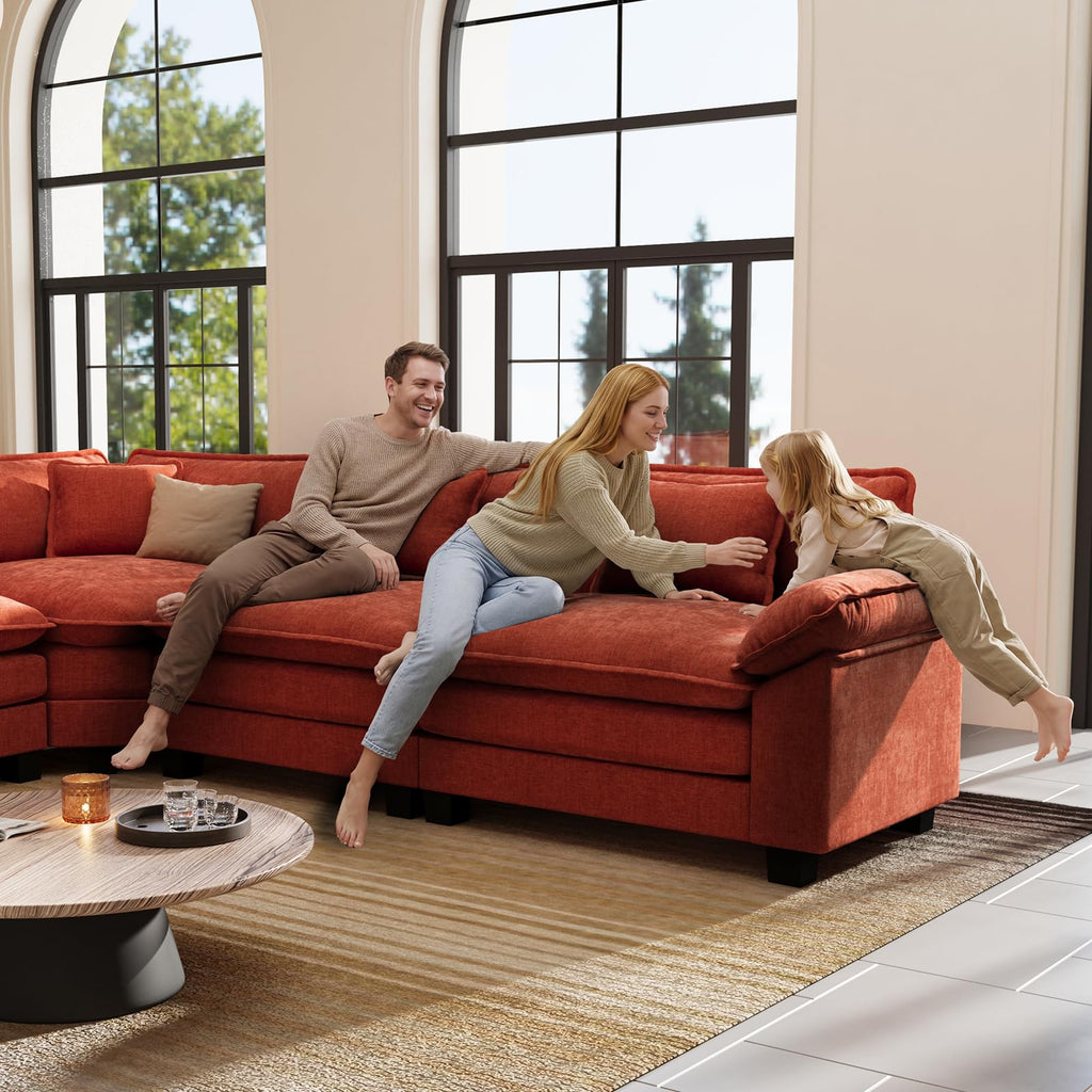 117" V Shaped Modern Modular Sectional Sofa, Cloud Couch with 2 Ottomans, 7-Seat Chenille Deep Seat Sofa with 5