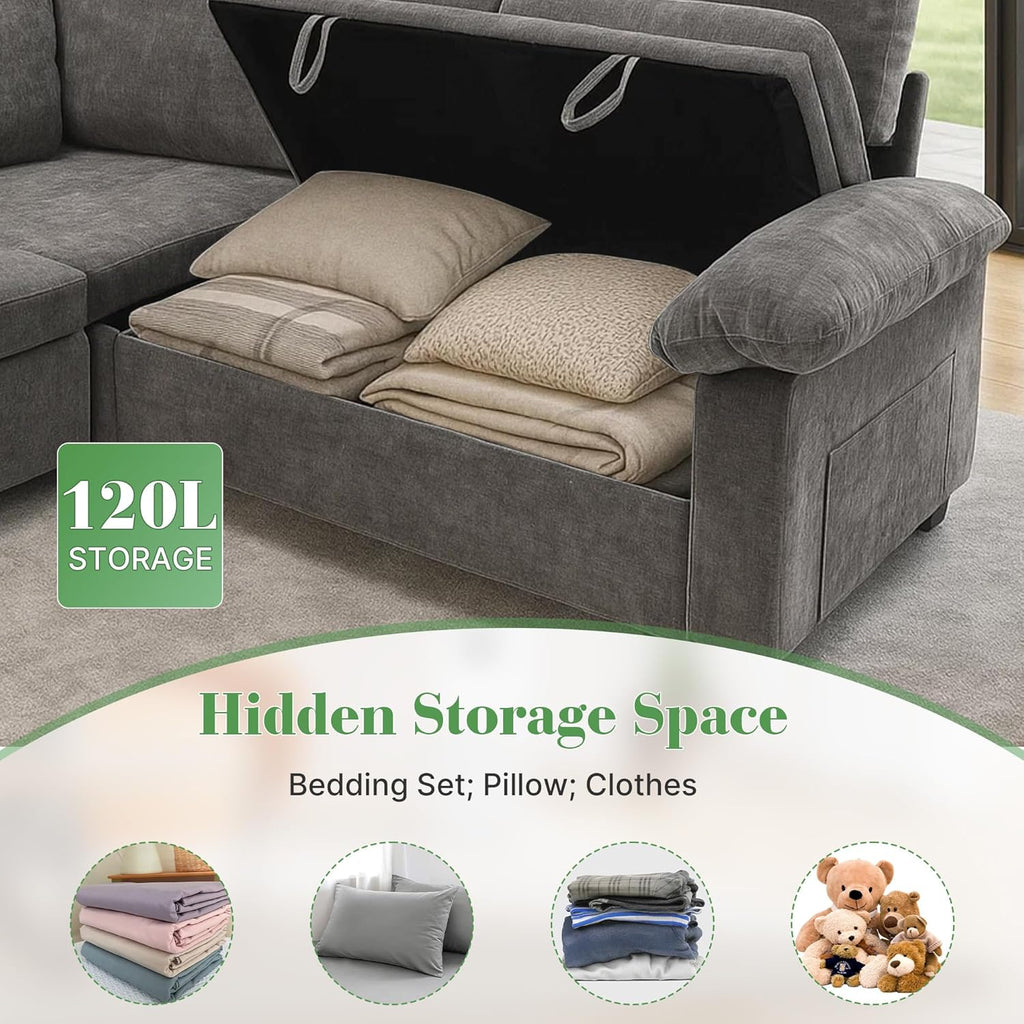 Modular Sectional Sofa with Pull Out Bed Sleeper Sofa L Shaped with Storage
