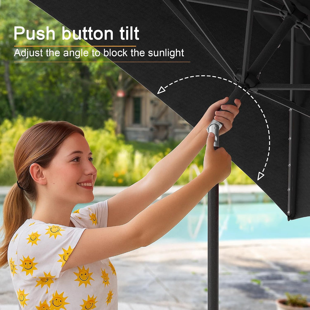 Rectangle Patio Umbrella with Solar Lights