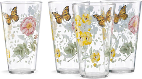 866239 Butterfly Meadow Acrylic 4-Piece Highball Set, 20 oz, Acrylic NOT GLASS