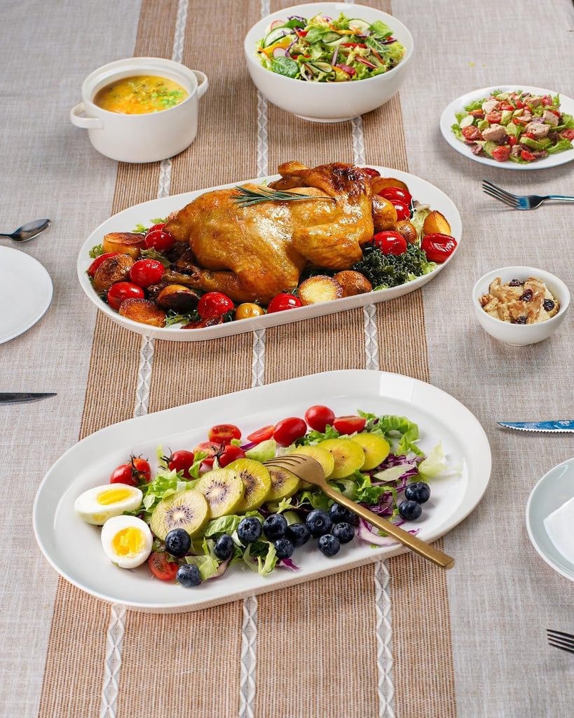 16" Large Serving Platter - Oval Large Serving Tray, Ceramic Turkey Platters, White Platters for Serving Food