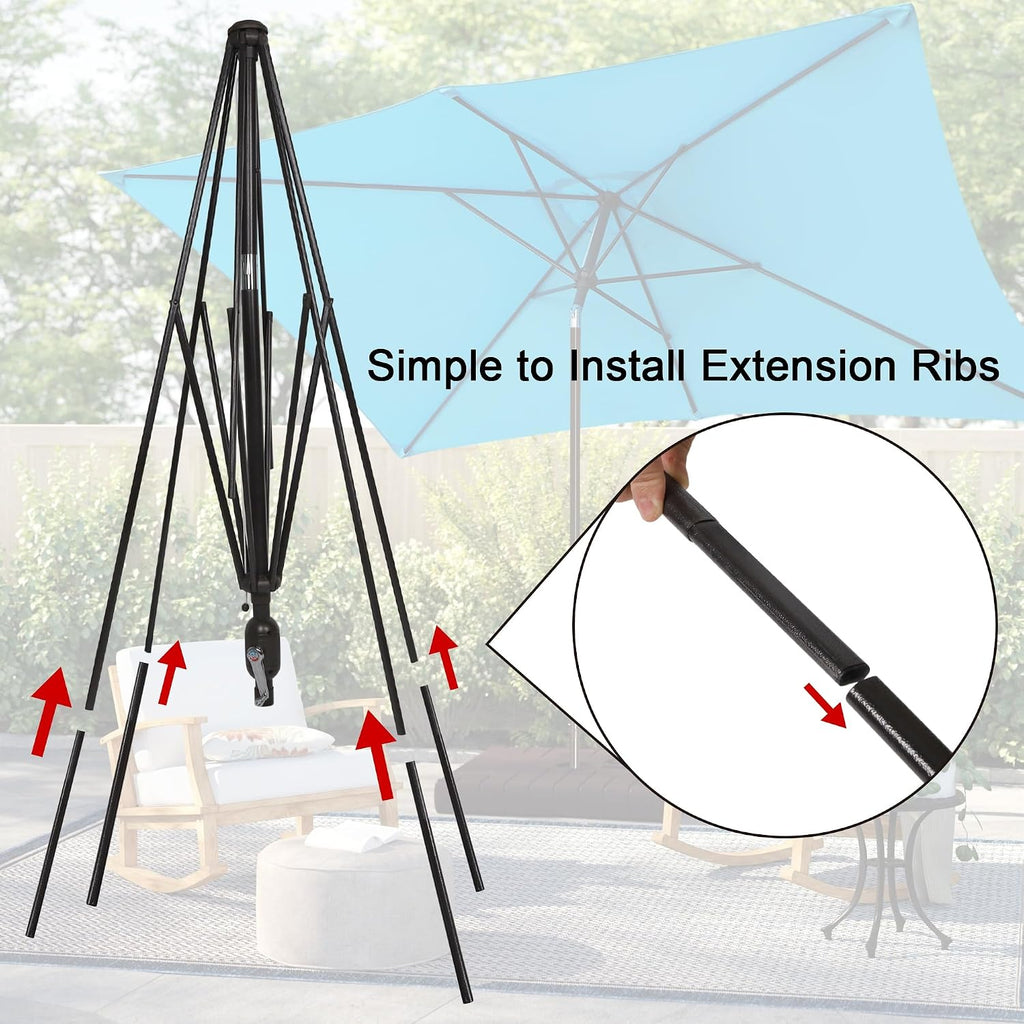 Rectangular Patio Umbrella, Table Market Umbrella with Tilt and Crank, Outdoor Umbrella Pool and Beach - Light Blue