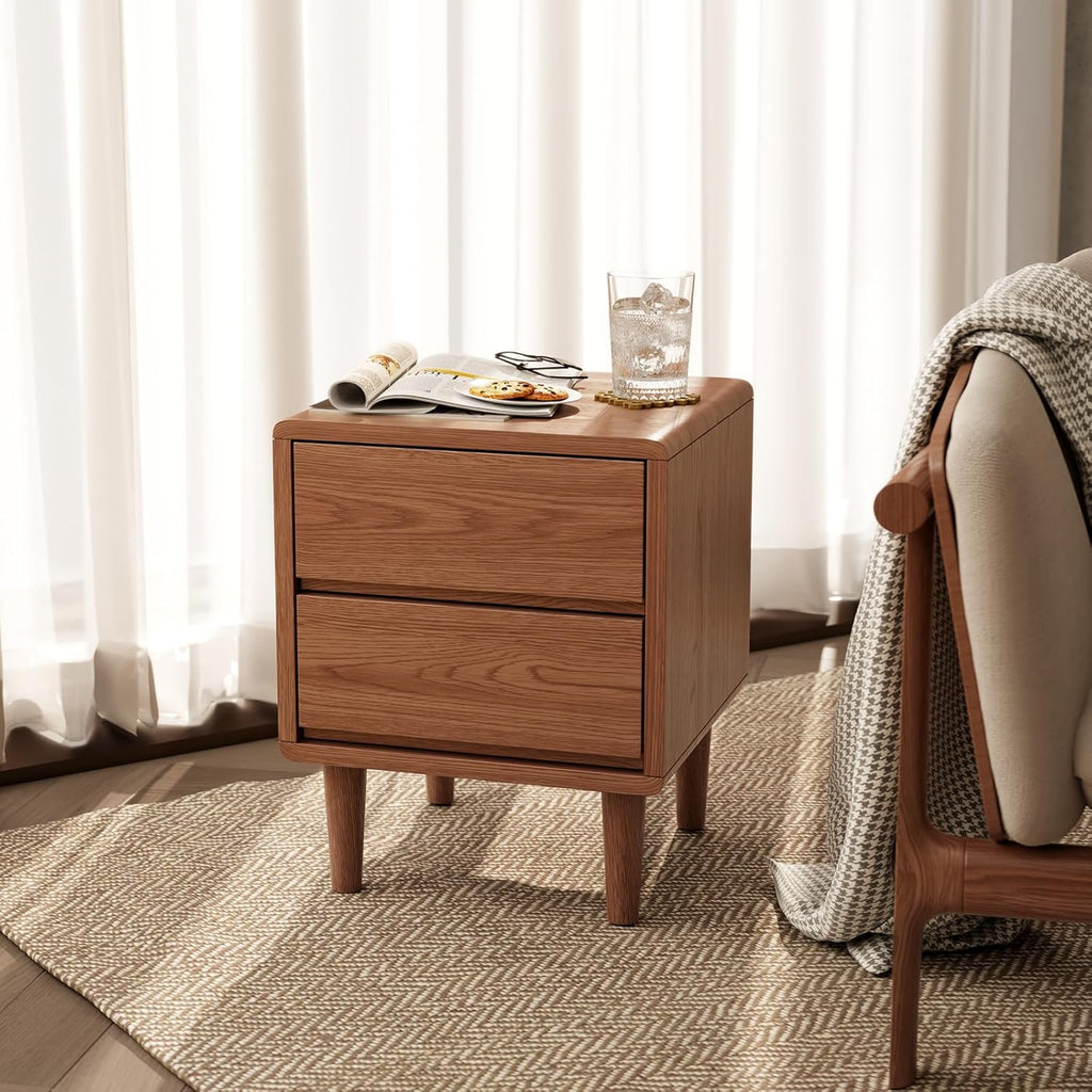 Solid Wood Nightstand Walnut Night Stand with Drawers Mid Century Modern Nightstand with Storage,Wood Night