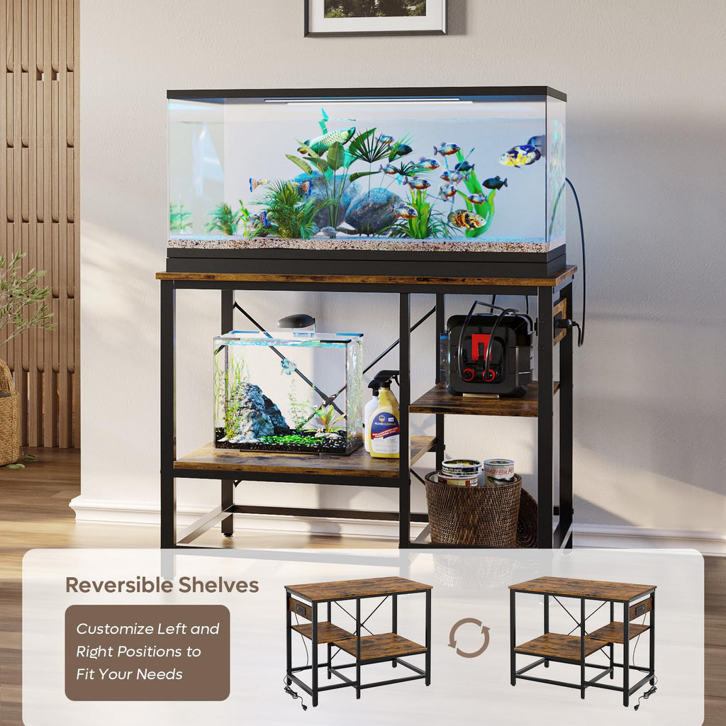 40-50 Gallon Fish Tank Stand with Power Outlet, Rustic Brown, 36x19