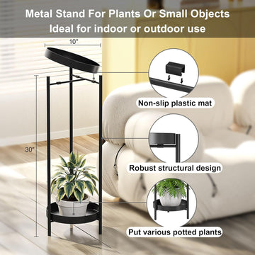 30" Plant Stand, 2 Tier Metal Flower Plants Holder with 2 Removable Display | Easy Install for Indoor or Outdoor,Pot
