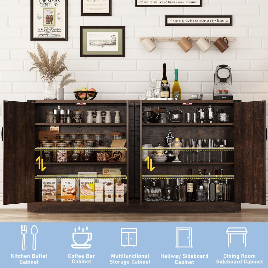 Sideboard Buffet Cabinet with Storage - 65 Inch Farmhouse Kitchen Pantries Sideboard Cabinets with Adjustable Shelves