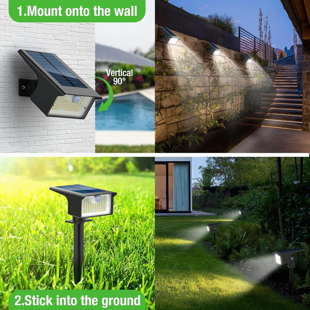 3 Pack 62 LED Solar Spot Lights Outdoor Motion Sensor with 3 Modes | 2-in-1, Auto ON/OFF, Solar Powered, Waterproof