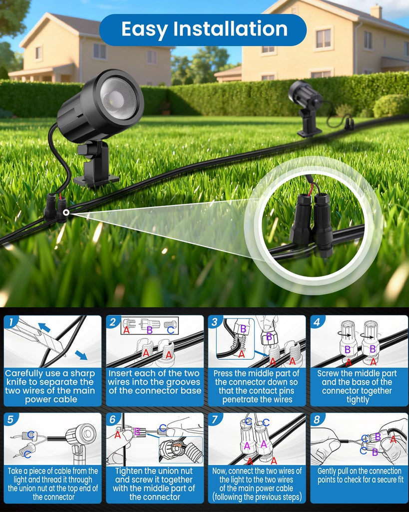 All-in-One Low Voltage Landscape Lighting Kit, 4-Pack, Warm White | LED Landscape Lights with Transformer 32FT Wire