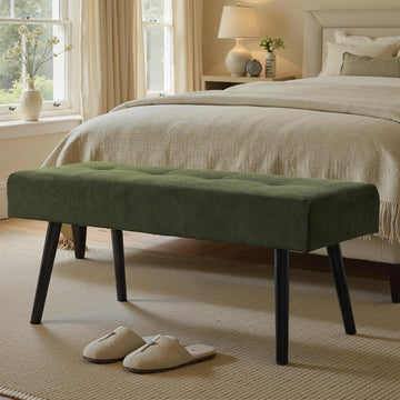 Entryway Bench - Green Bench , Modern Ottoman End of Bed, Corduroy Padded Benches , Foyer, Mudroom, Hallway - 39" L x