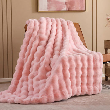 Faux Fur Throw Blanket, Fluffy Plush Fuzzy Throw, Thick Lightweight Warm Blanket, Luxury Aesthetic Gift for Women