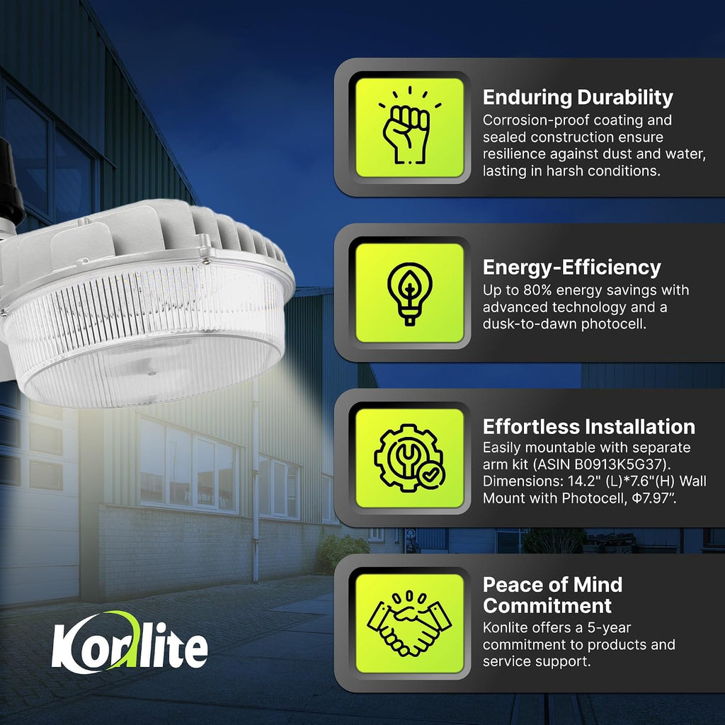 80W LED Dusk to Dawn Outdoor Light - Adjustable Wattage (80/64/48/32W) & 3 Color Temperatures (3000K/4000K/5000K)