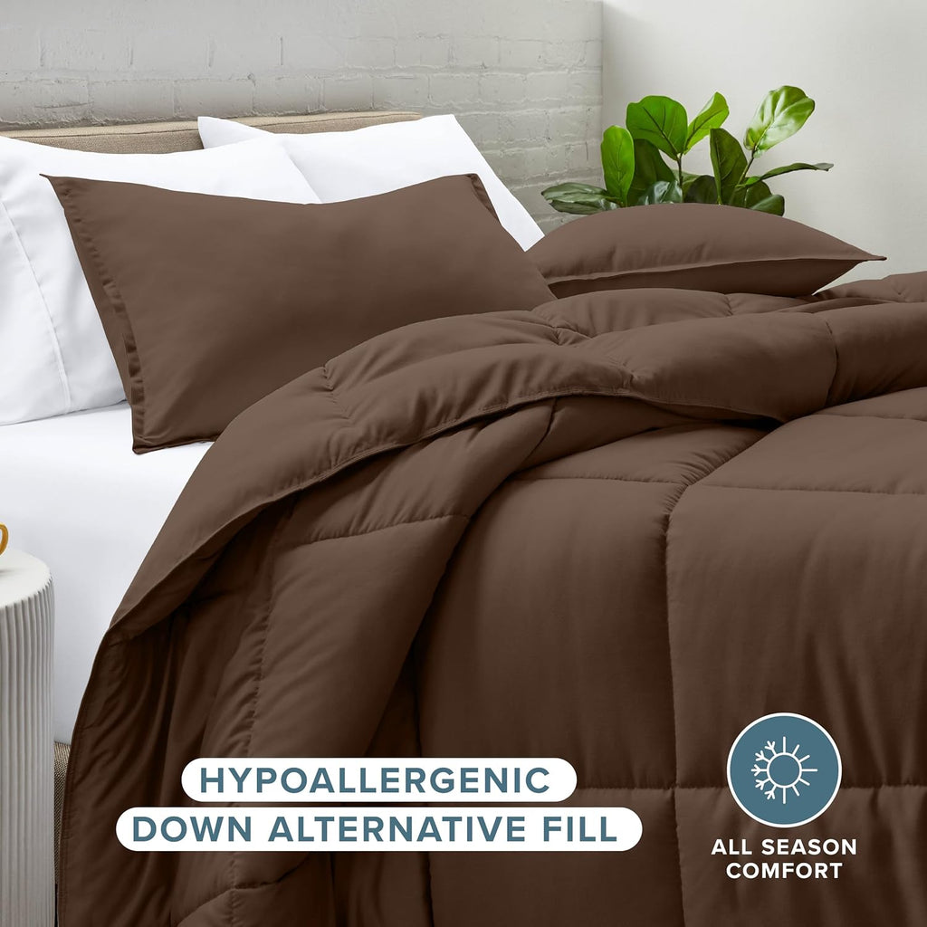 Comforter Set - Ultra-Soft - Goose Down Alternative - Premium 1800 Series - All Season Warmth (Cocoa)
