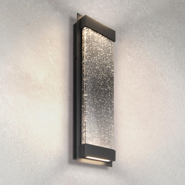 18" LED Outdoor Wall Sconce | Up-Down, Seeded Glass, Porch | Black
