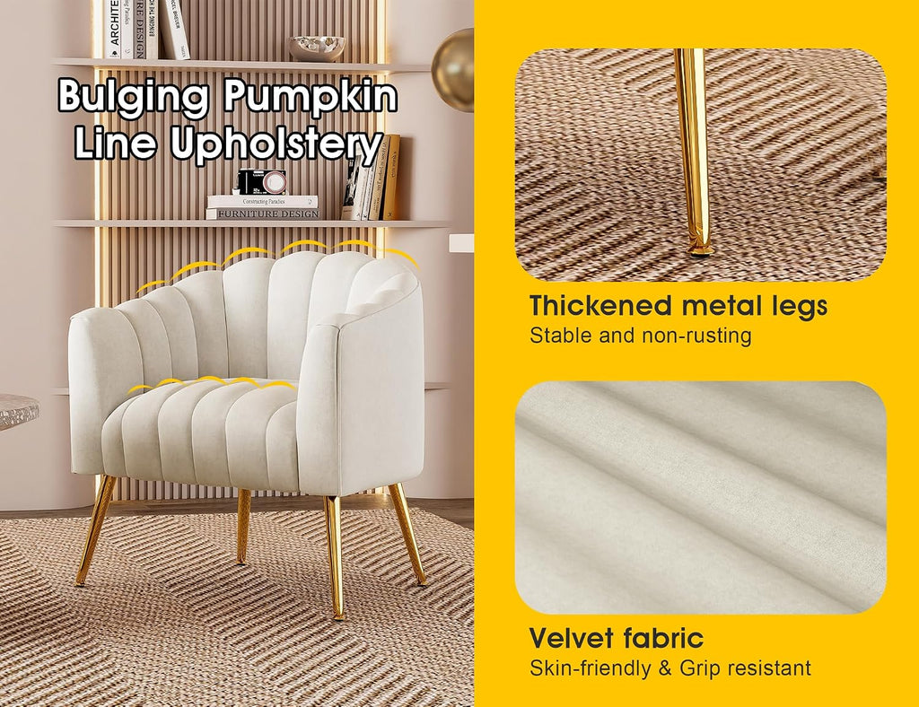 Oversized Pumpkin Couch Accent Chair, Modern Comfy Velvet Upholstered Barrel Chairs, Luxury Single Sofa Armchair