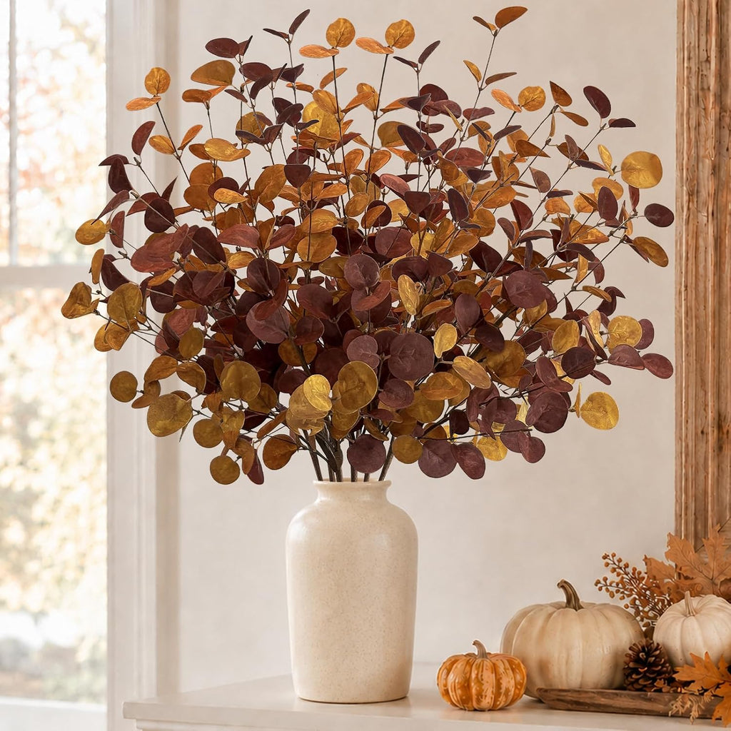 Fall Decor 27" Faux Fall Eucalyptus Stems Leaves Decor Thanksgiving - Set of 6