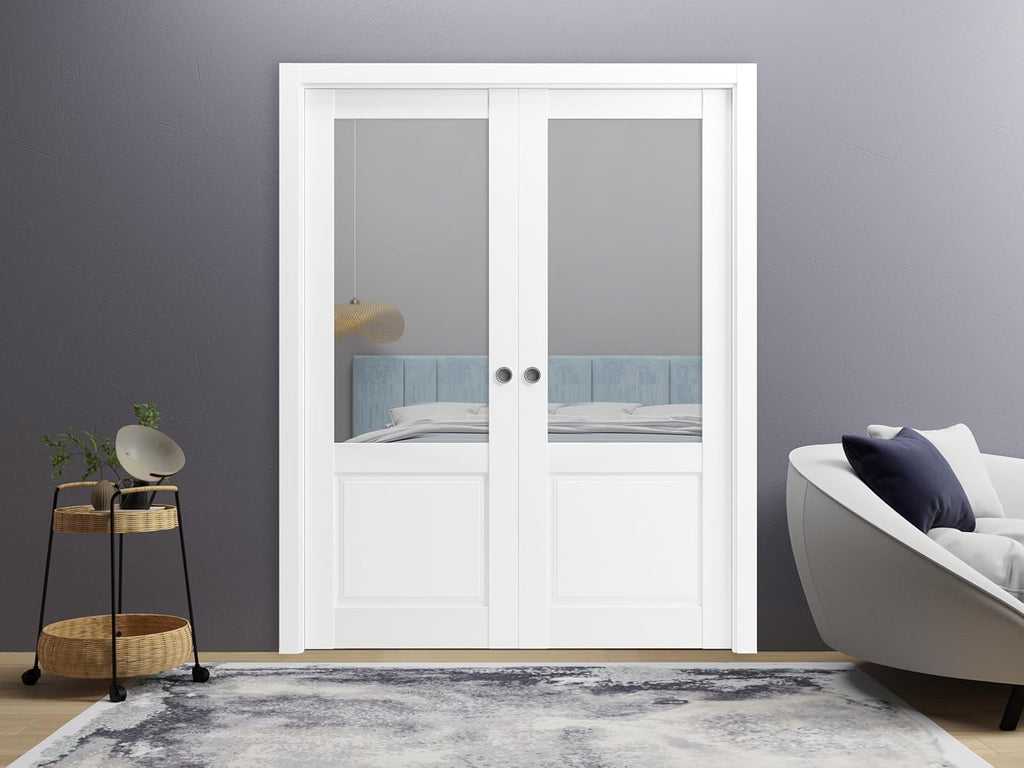 Slab Barn Door Panel 36 x 80 inches | Lucia 1533 White Silk with Clear Glass | Sturdy Finished Doors