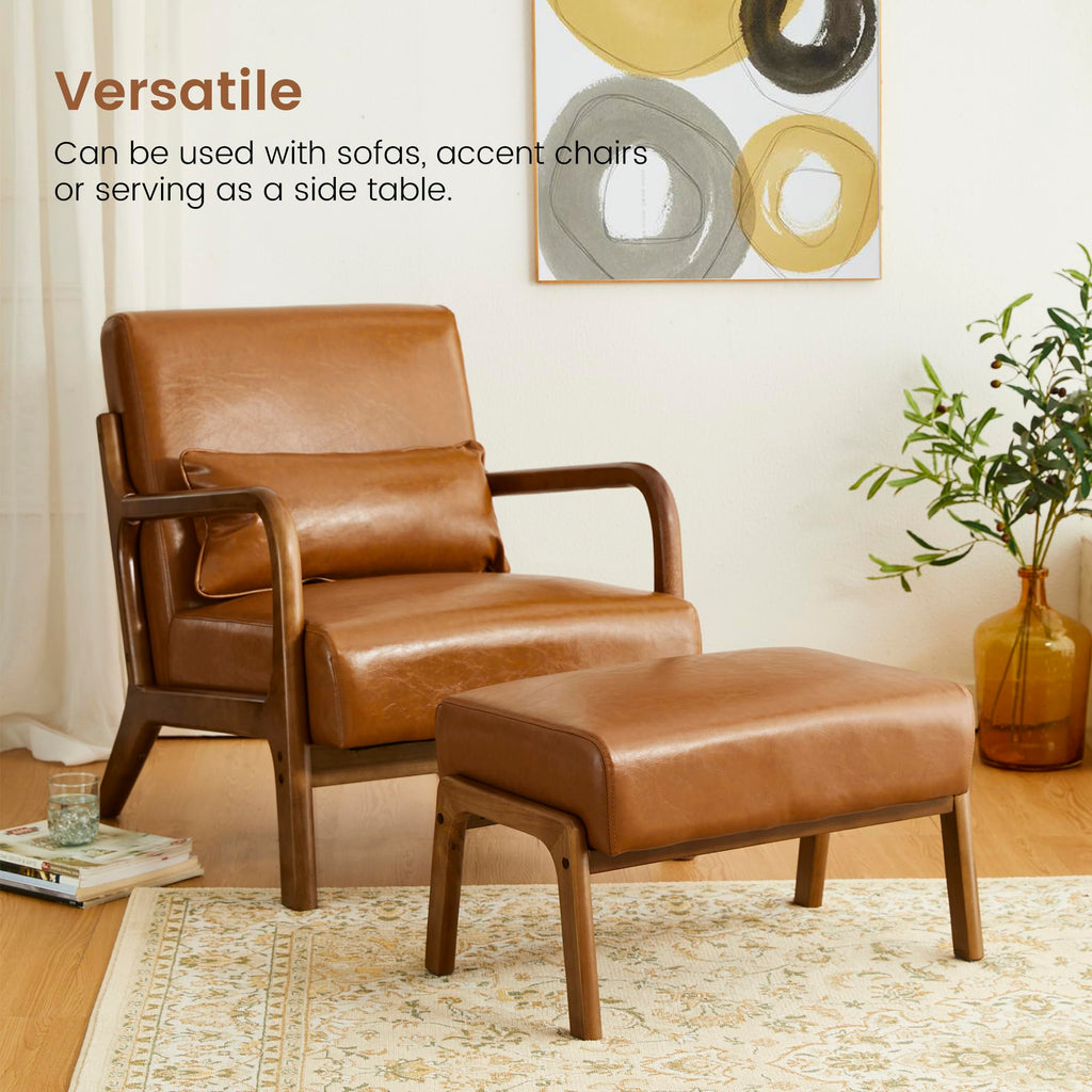 15.5"(H) Footrest Stool, Leatherette Ottoman, Accent Padded Sofa Foot Stool for Accent Chair, Wood Frame Foot Rest