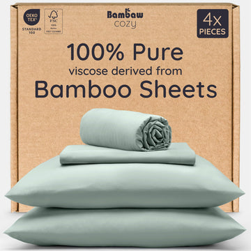 King Sheets Set 4pcs - 100% Viscose Derived from Bamboo Sheets King Size Deep Pocket, Fits Up to 16'', Luxury
