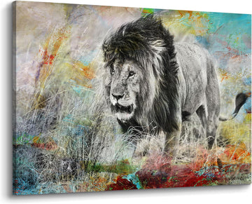 Lion Pictures Wall Decor Framed: Wild Animal Portrait Canvas Lion Picture Wildlife Painting Print