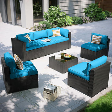 Patio Furniture Set, 7 Piece Outdoor Sectional Sofas with Waterproof Cover, Wicker Rattan Outdoor Furniture Patio