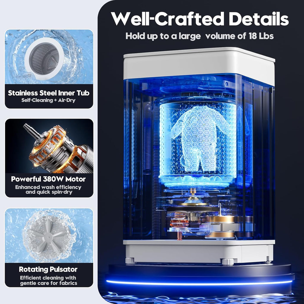 Portable Washer and Dryer Combo Set, 18 lbs Fully Automatic Washing Machine, 1.5CuFt Portable Dryers, Compact Washer