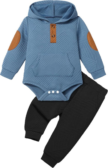 Baby Boy Clothes Colorblocked Long Sleeve Hoodie + Long Pants 2PCS Fall Winter Outfits Set
